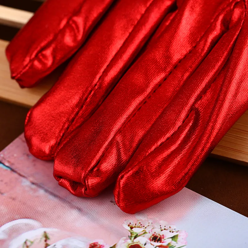 Manoplas de charol de dedo completo para fiesta de maquillaje de Halloween, guantes de vestir finos cortos para actuación en escenario de club