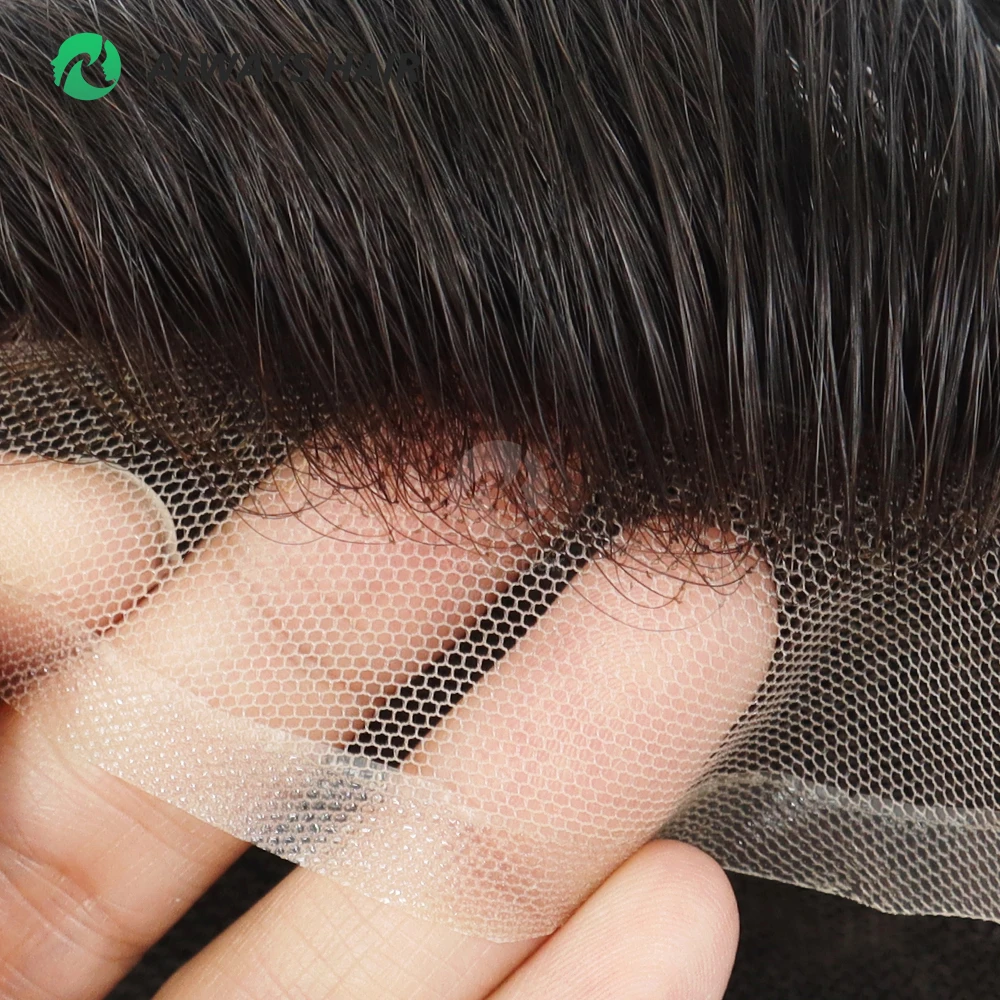 Alwayshair-DUAR Q6 130% Hair Density Mens Toupee Lace and PU Men Capillary Prosthesis Hair System Invisible Natural Hair Wig Man