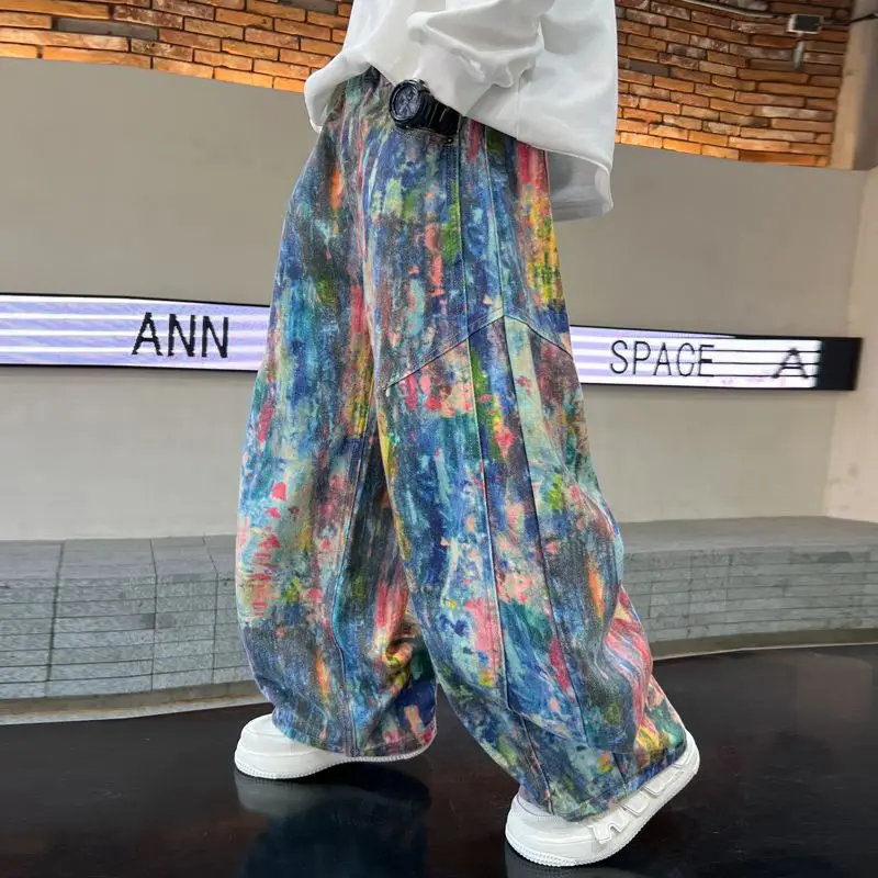 Boys Spring Autumn Pants Big Kids Casual Trousers 2026 New Tie Dye Long Pants Streetwear