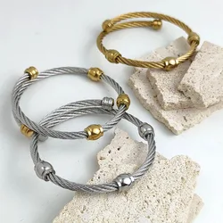 Steel wire twisted ball beads stainless steel gold-plated 18K bracelet, high quality waterproof silver jewelry, gift for couples