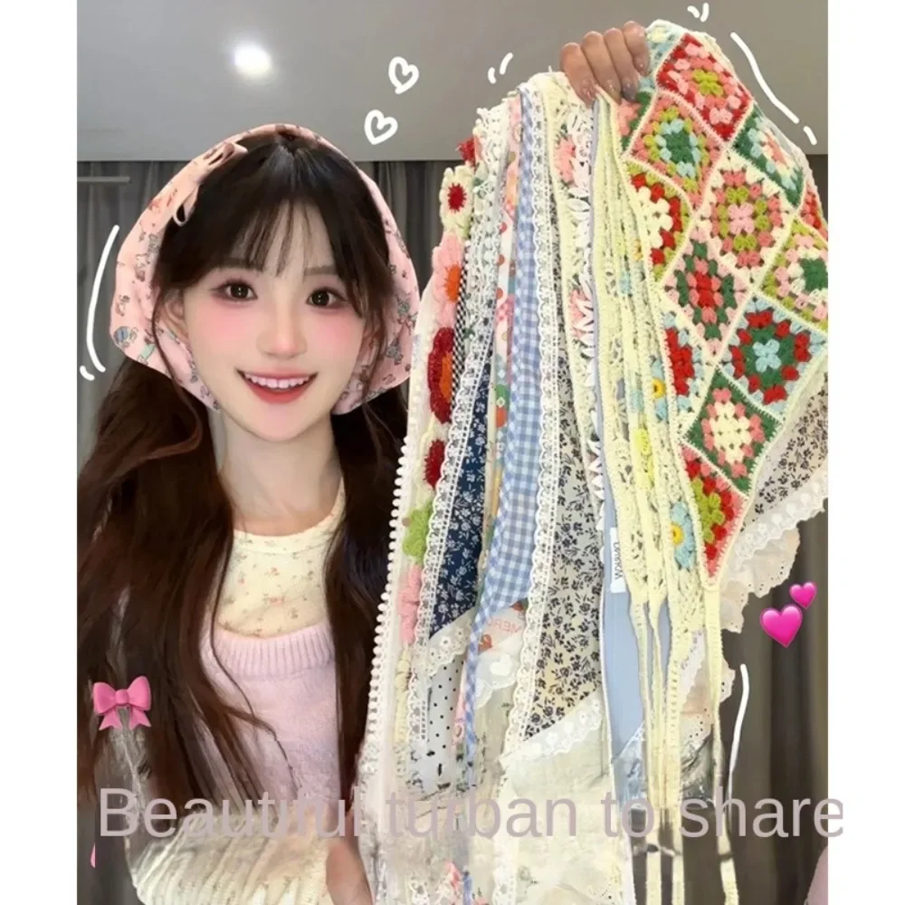 

Fashion Pastoral Style Triangle Headscarf Polyester Cotton Headband Decoration Ties Hair Scarf Gift