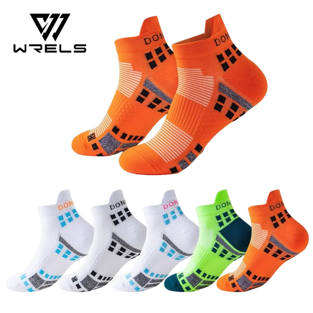 WRELS 1/2/3 Paar Laufsocken, rutschfeste, feuchtigkeitsableitende Sportsocken, mit Fußgewölbestütze, atmungsaktiv, Knöchel-Kompressions-Wandersocken