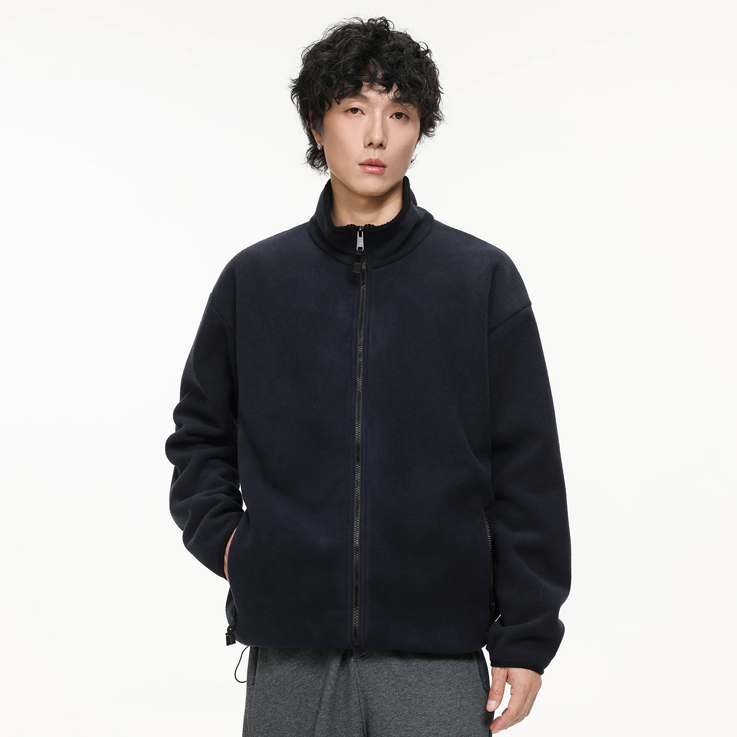 Autumn Winter Fleece Stand Collar Sweatshirts Jacket Men Outdoor Hiking Casual Track Hoodies Sweatshirt Coat Cardigan Jacket