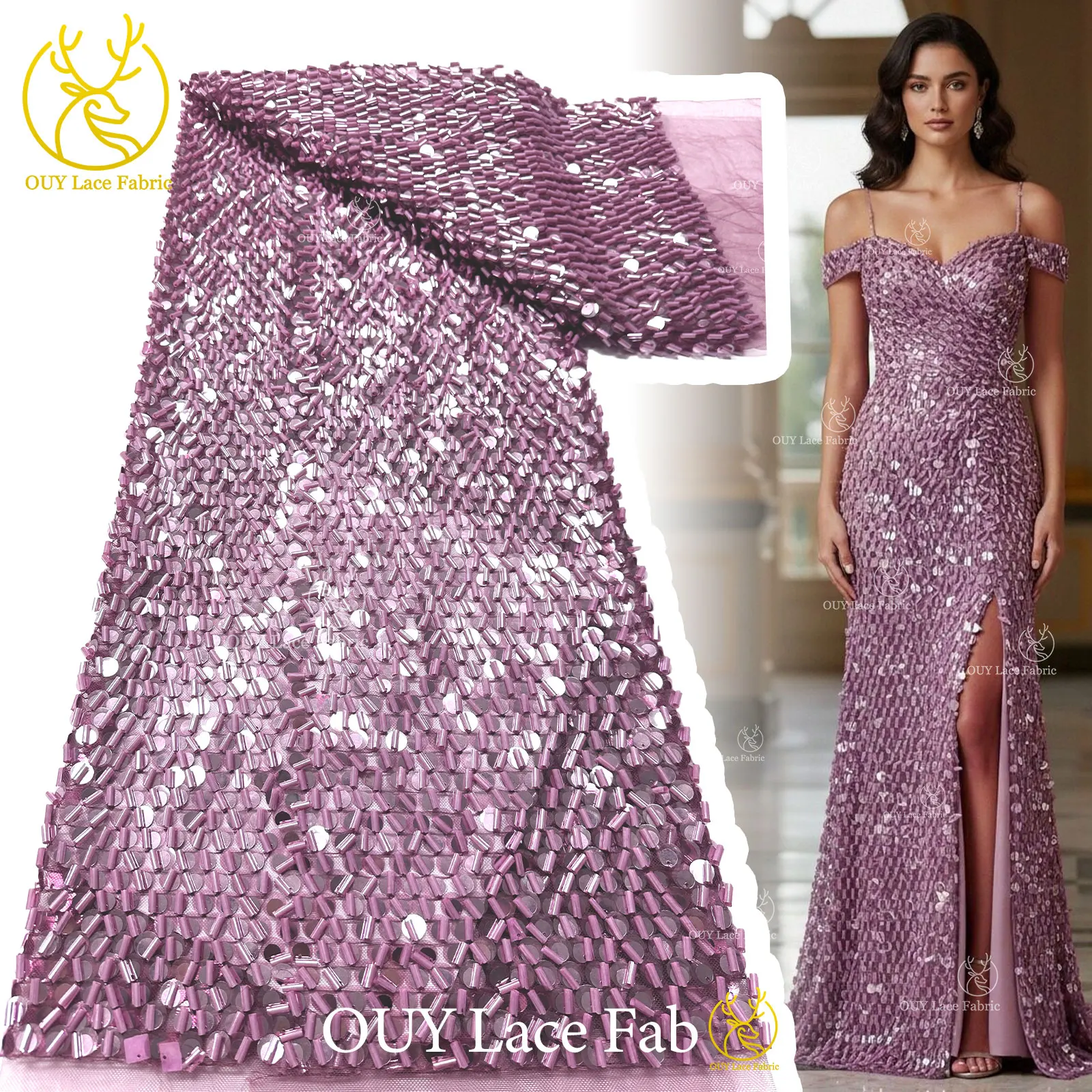 Nieuw ontwerp Franse opgerolde kantstof met pailletten 2026 Hoge kwaliteit Afrikaanse tule kant Nigeria kant met pailletten voor trouwjurken