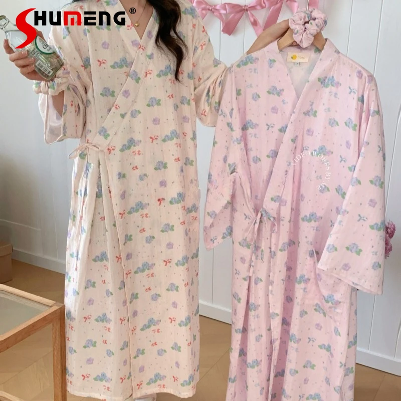 

Female Original Pure Cotton Robes Japanese Style Sweet Bathrobe Morning Robe Outerwear Oversized Nightgown for Women