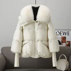 2024 Winter New Down Cotton Jacket Women's Large Fur-collar Coats Cotton Parkas Thicken Warm Windproof Casual Overcoat Female