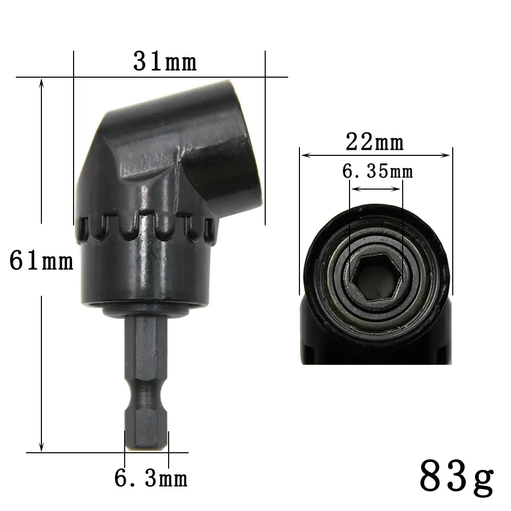 

Угловая насадка для электрической дрели, удлинитель, аксессуары для электрических инструментов 105 ° Черное маленькое поворотное соединение отвертки