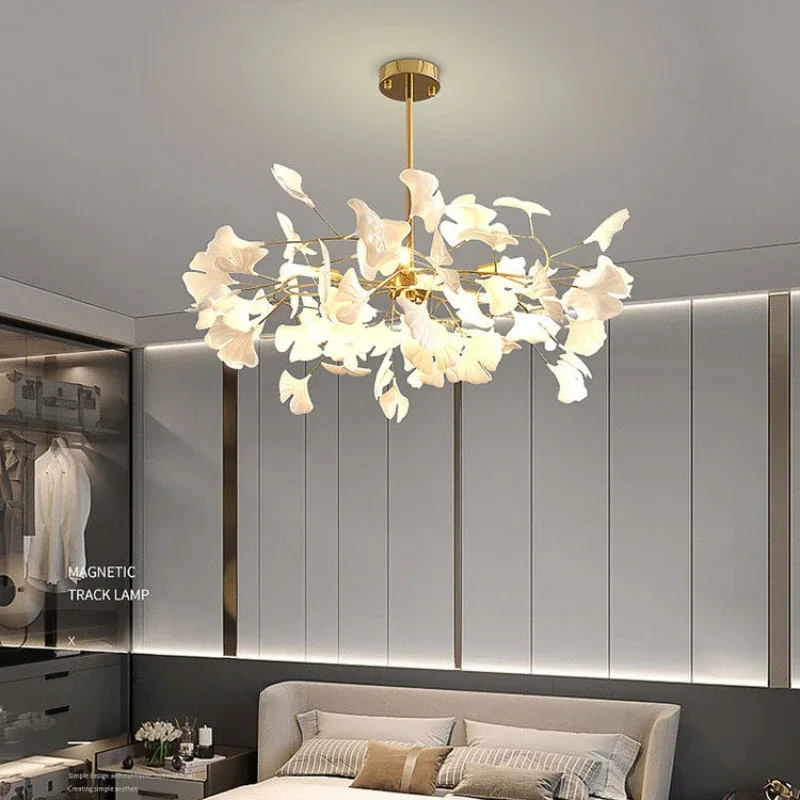 

SANDYHA Luxury Minimalist Nordic Ginkgo Leaf Chandelier Modern Art Pendant Light for Living Room Bedroom Dining Room Bar Decor