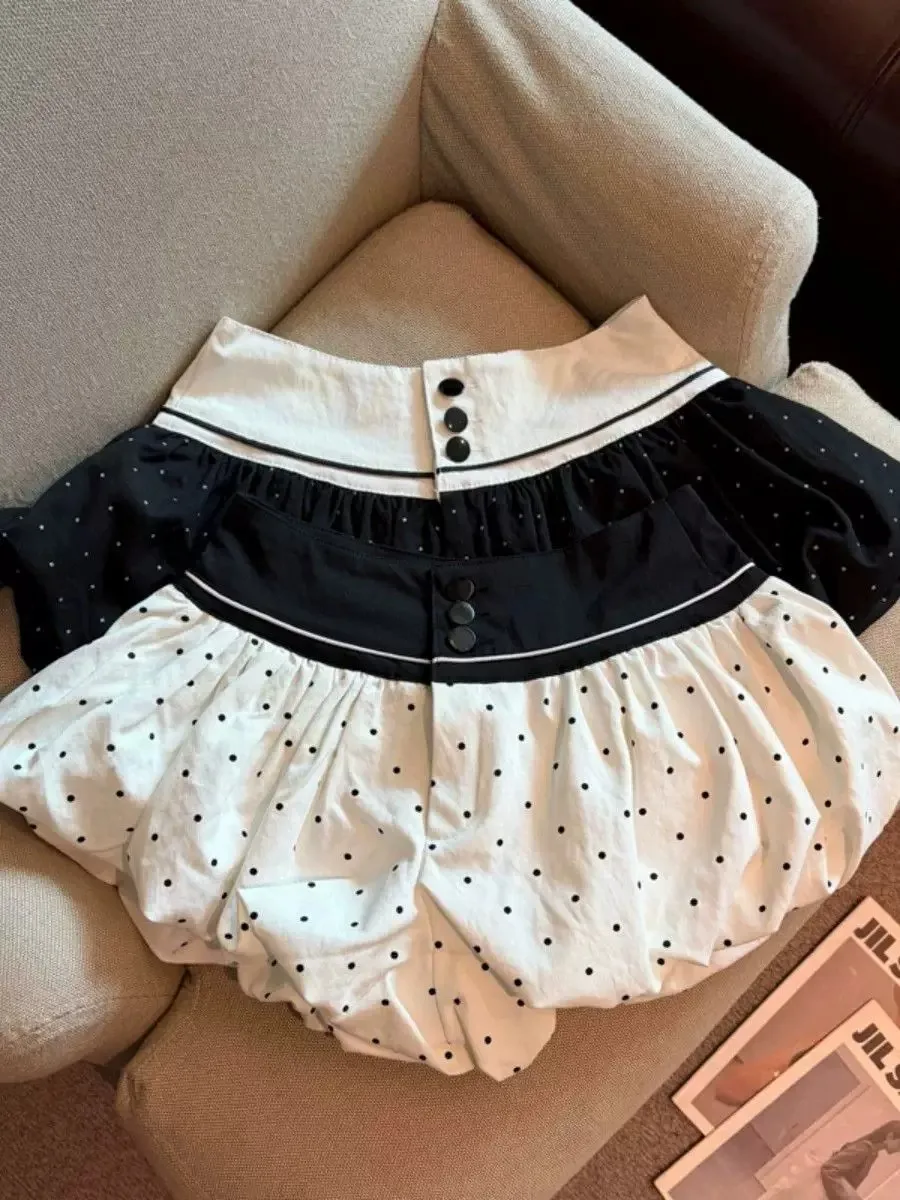 Chic High Waist Polka Dot Short Pants Women's Early Autumn New Style Retro All-Match Bloom Casual Pants Korean Commuter Style