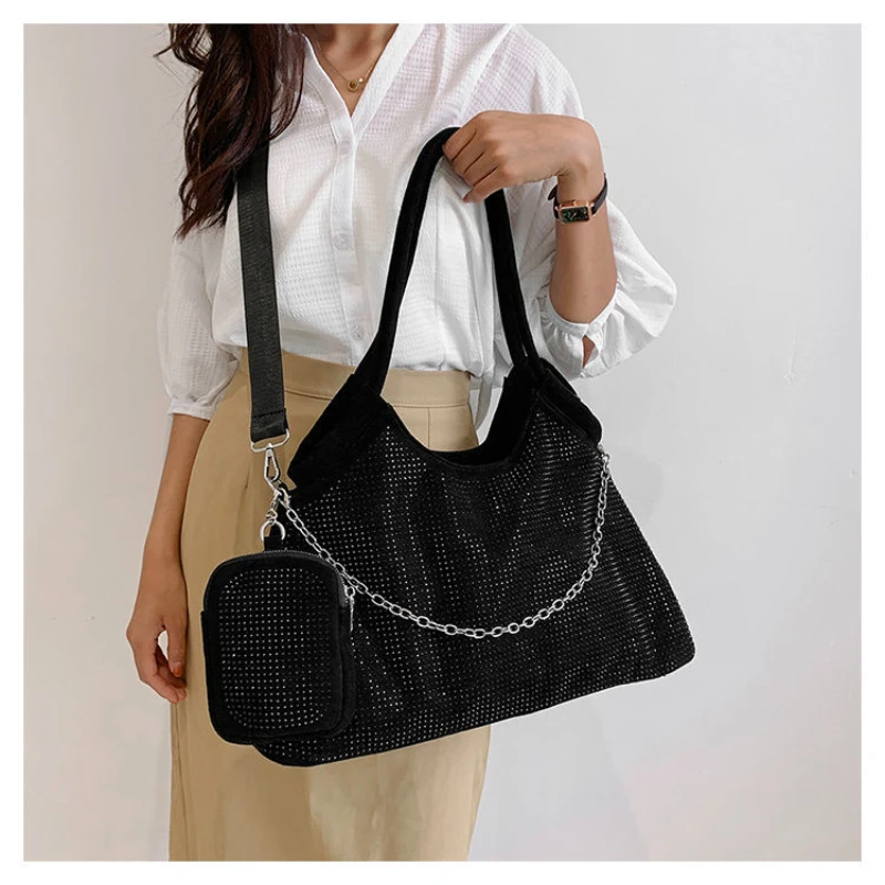 Pu Zipper Tote Bags Ladies Bags on Sale 2023 High Quality Autumn Solid Sequin Wallet New Chains High Capacity Casual  Handbag