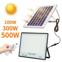 Projecteur Solaire Imperméable avec Télécommande, Éclairage d'Extérieur, Idéal pour un Jardin, une Rue ou un Mur, 500W