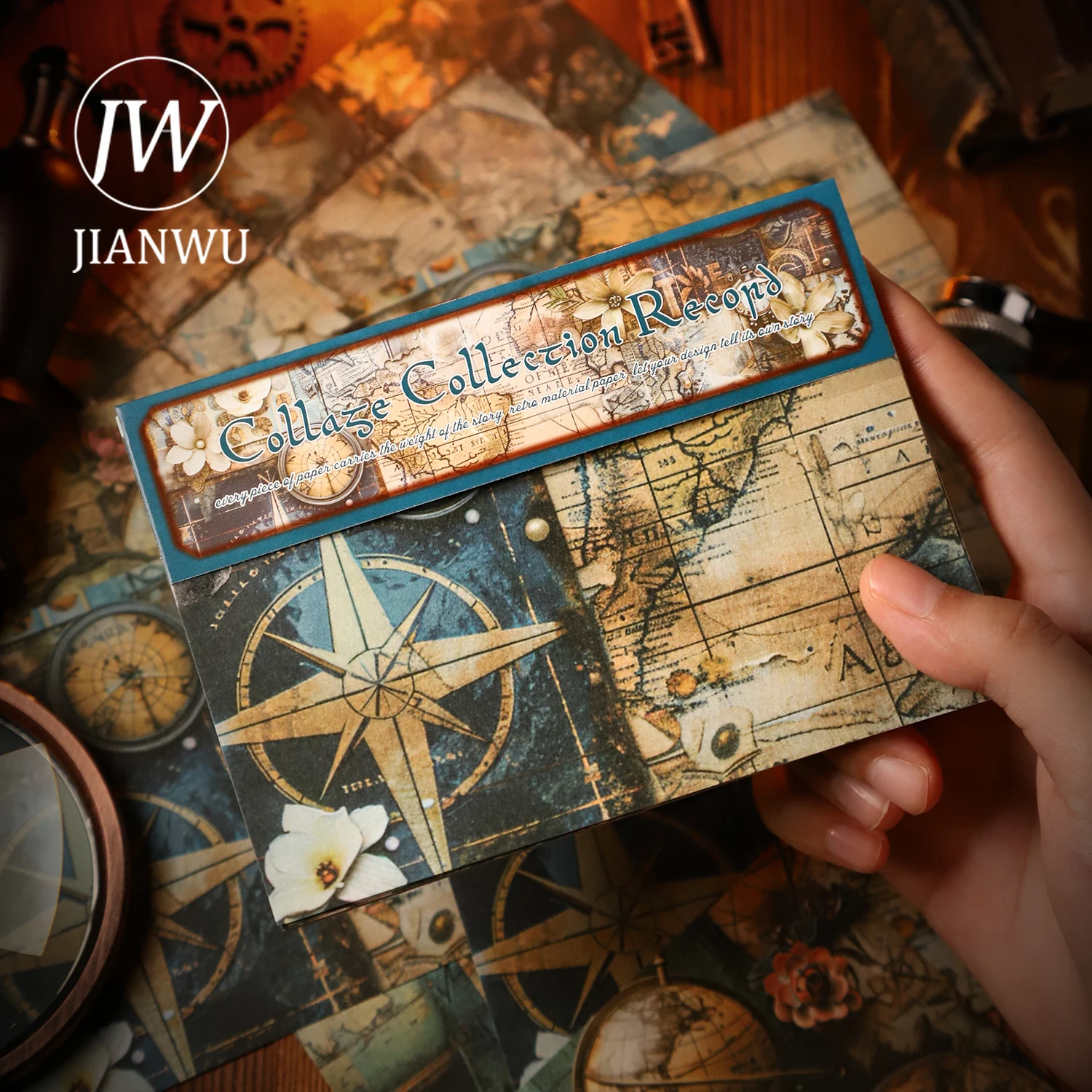 

JIANWU Collage Collection Record Series Vintage Landscaping Memo Pad Material Paper Creative DIY Junk Journal Stationery