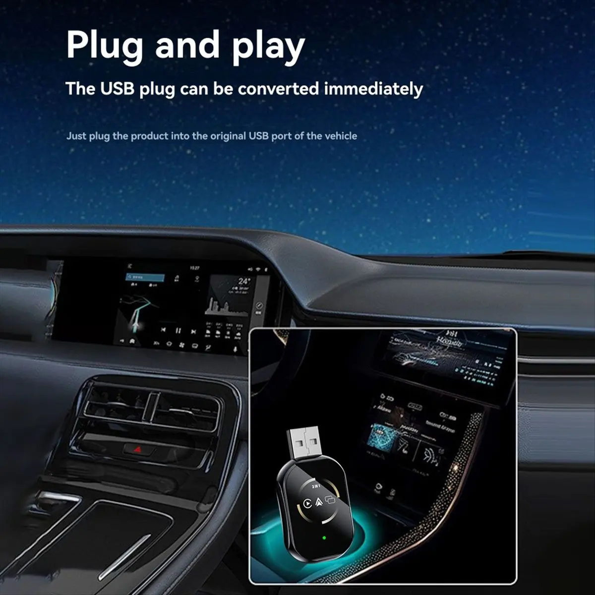 Wireless Carplay for Airplay Adapter Android Auto Bluetooth+WiFi USB Dongle Wired Carplay to Wireless