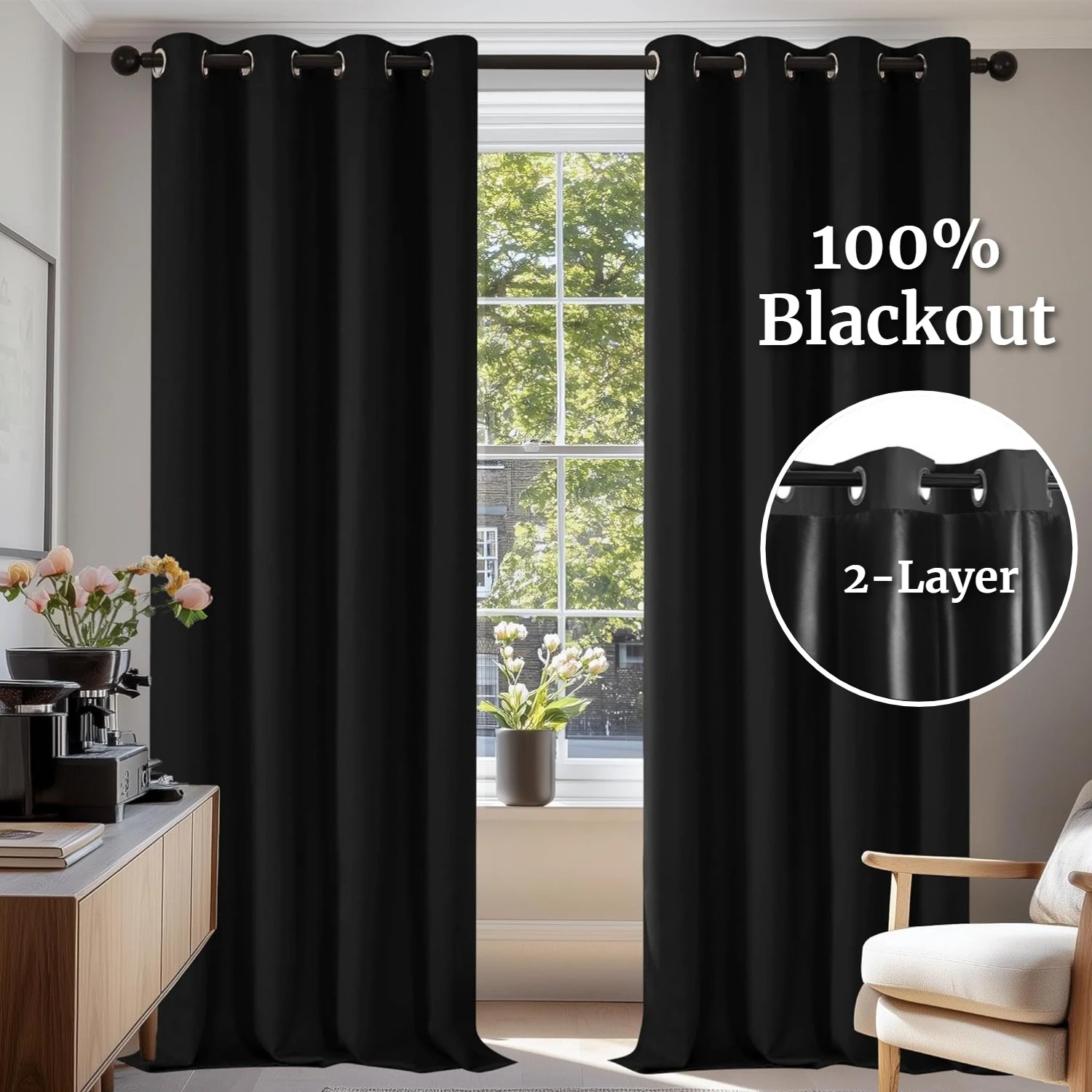 Blackout Thermal Curtains for Bedroom Drop Eyelet Curtains for Living Room Weave Textured Light Blocking Window Curtain Drapes