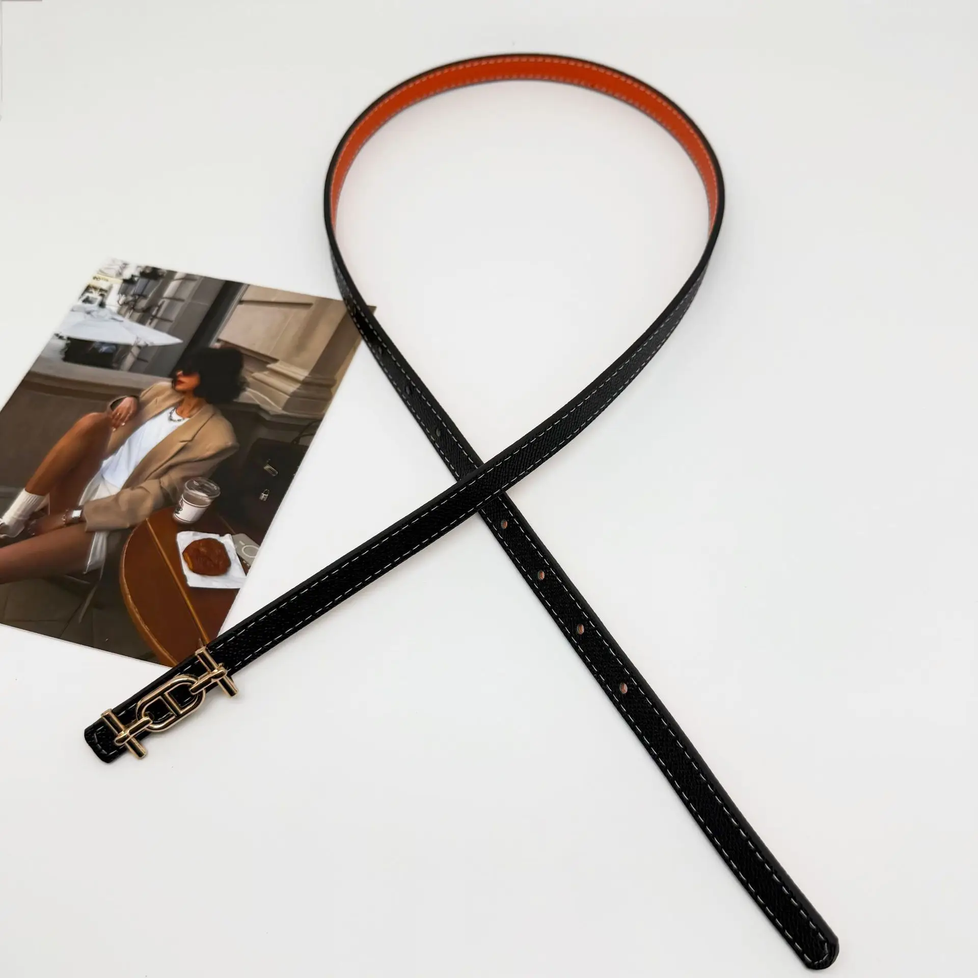 New Luxury Design Fashion Jeans Decorative Women's Retro Decorative Belt Double-sided Leather Belt Women's Alloy