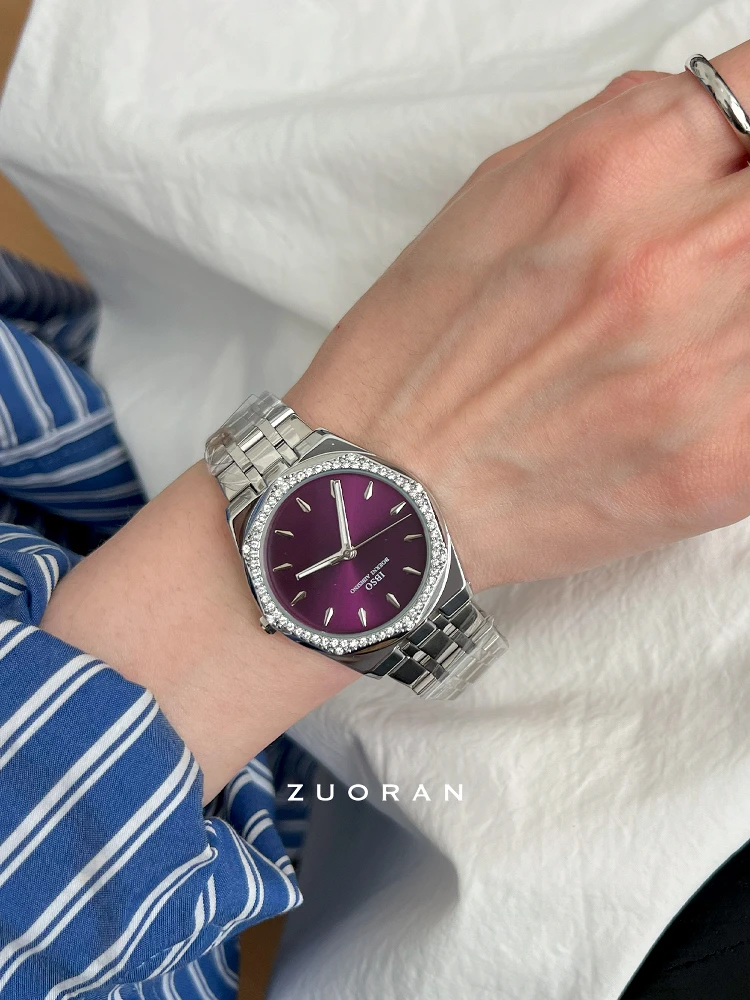 Silver purple large dial exquisite fashion high-end ladies chain watch temperament women's watch ladies gift original gift