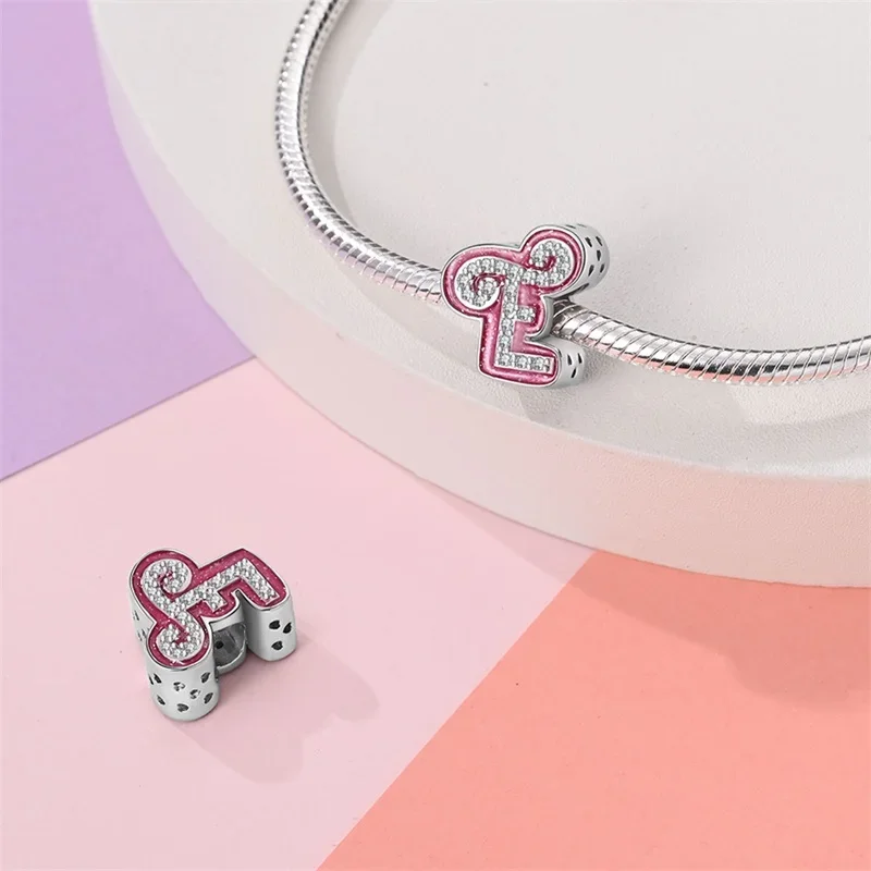 A-Z Romantic Pink 26 Letters DIY Love Charms Name Beads Fit Diy Original Bracelets Fine Birthday Beads for Jewelry Making Gift