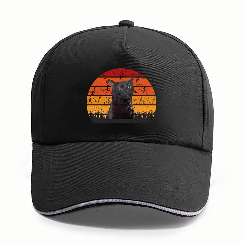 Black Cat Zoned Out Cat Meme Baseball Cap Vintage Staring Cats Graphic Caps For Men Unisex Casual Hats