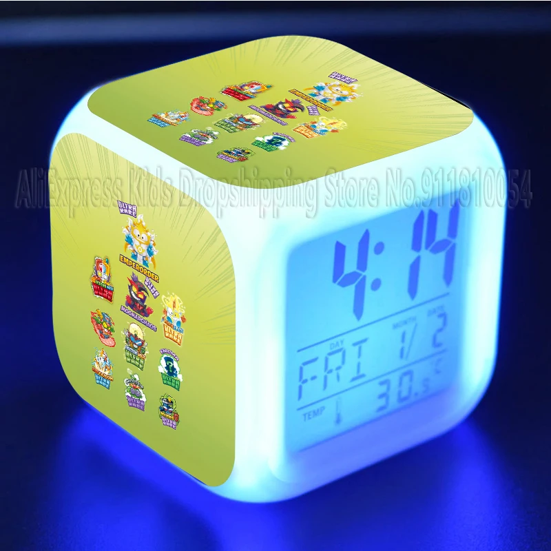 SuperThings 10 Rescue Force Alarm Clock LED Colorful Mute Luminous Electronic Clock Mini Table Reloj Clock With Thermometer