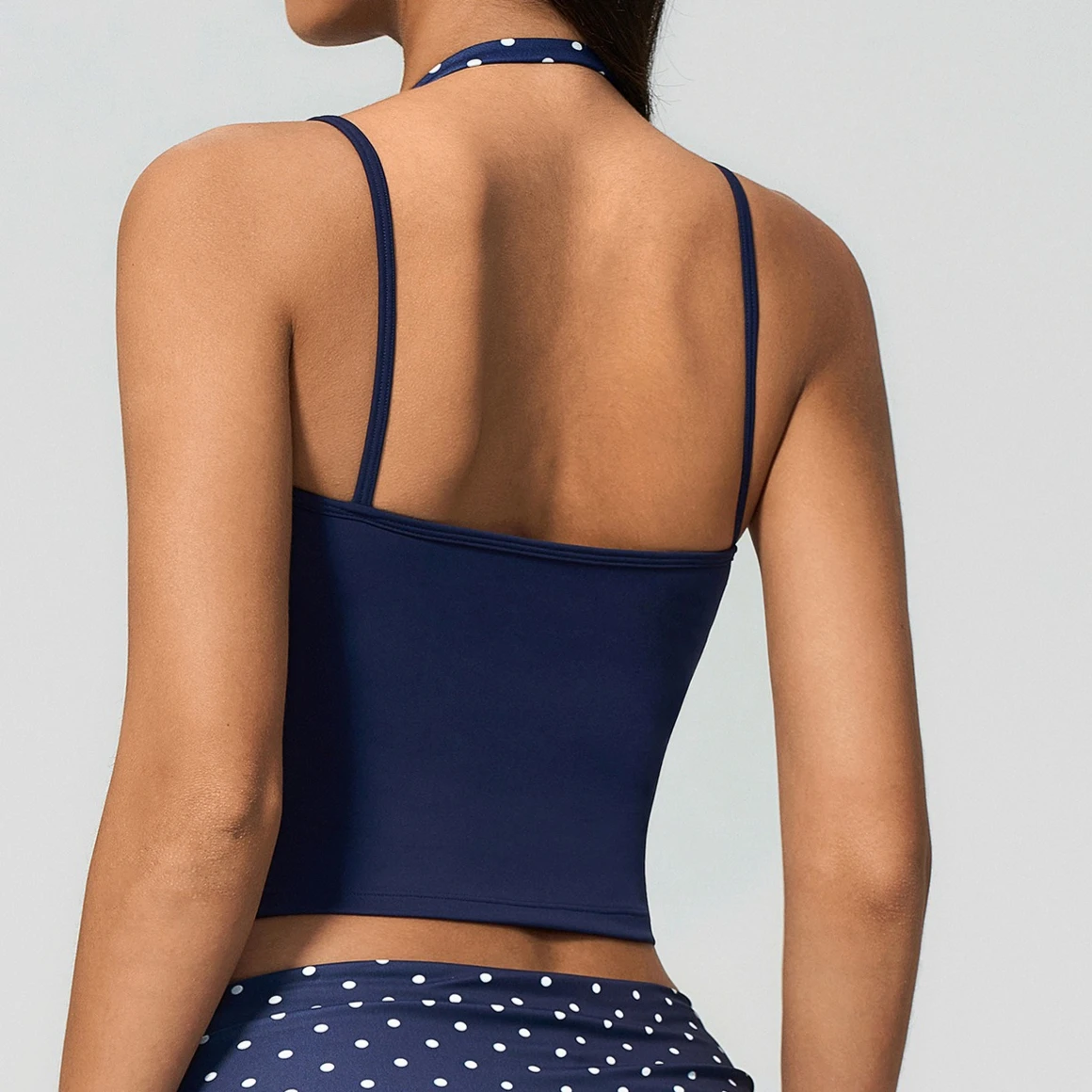 Women Yoga Vest Mock Two-Piece Polka Dot Halter Yoga Tank Top Double Strap Sleeveless Crop Top Gym Workout Fitness Sports Bra
