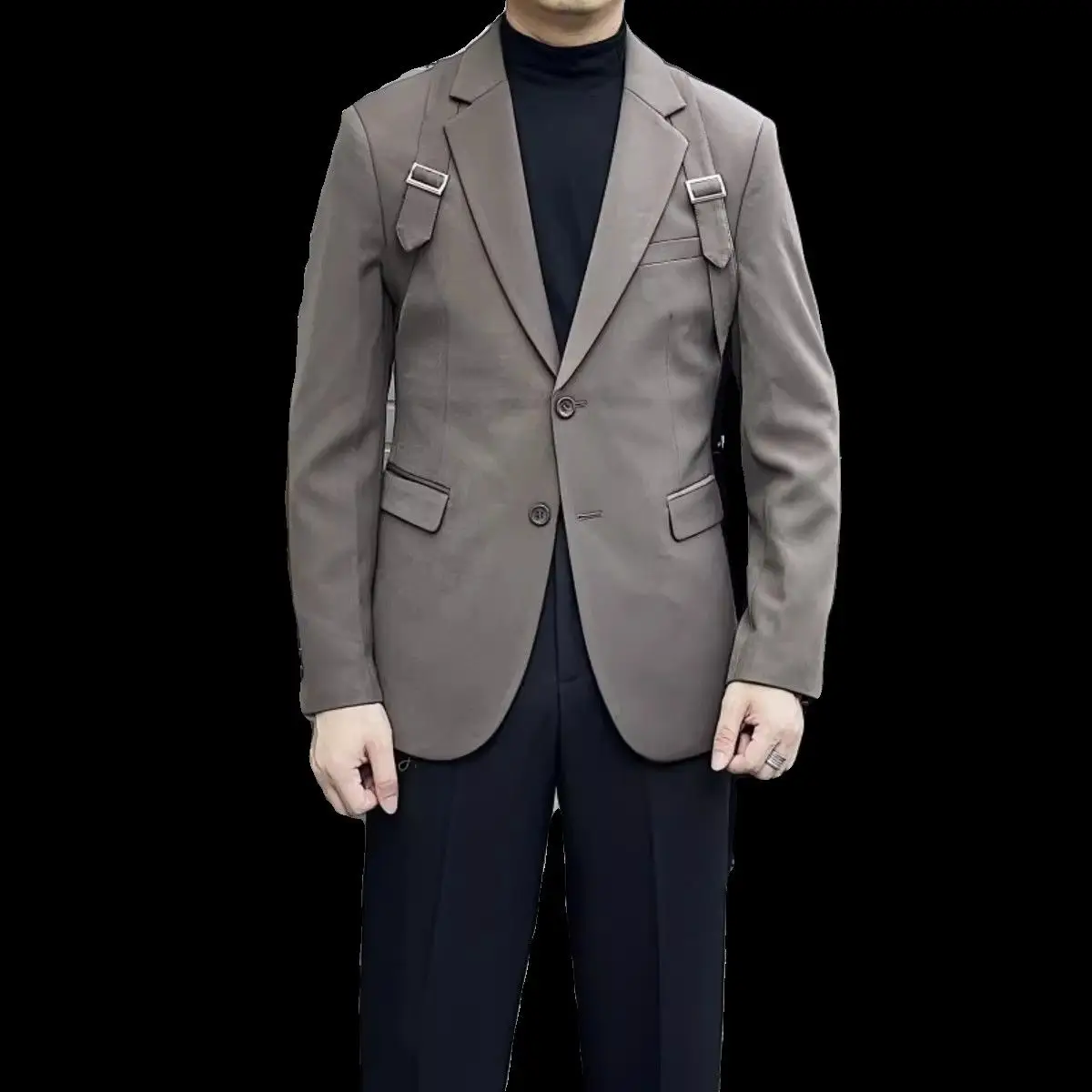 Chaqueta de traje de pasarela de estilo coreano, traje ajustado negro de color sólido, otoño e invierno, 4-A46, 2023