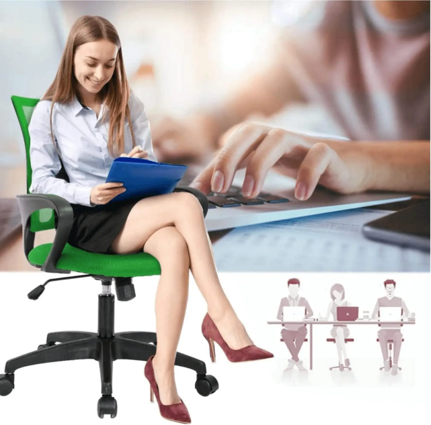 

Ergonomic Office Desk Chair Set Of 2, Mid Back Thick Cushion Seat Computer Task Chair With Lumbar Support & Mesh Back, Swivel