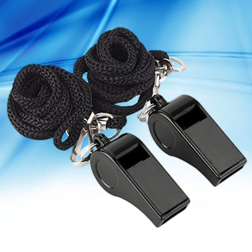 5pcs Plastic Whistles Sports Training Referee Loud Black Lanyard Safety for Coaches Lifeguards Survival Pet