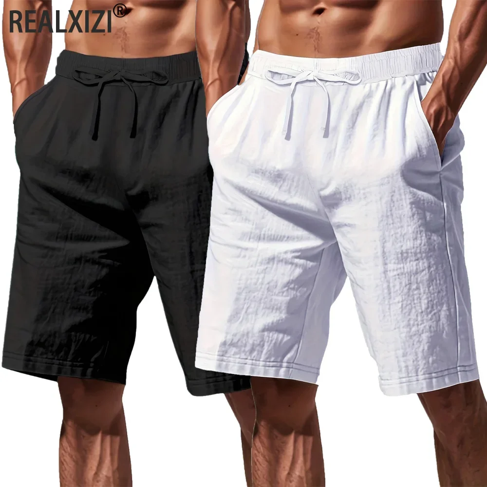 

Men's Solid Color Casual Shorts Loose Hawaiian Beach Style Short Pants Summer Breathable Sport Straight Shorts Male Streetwear