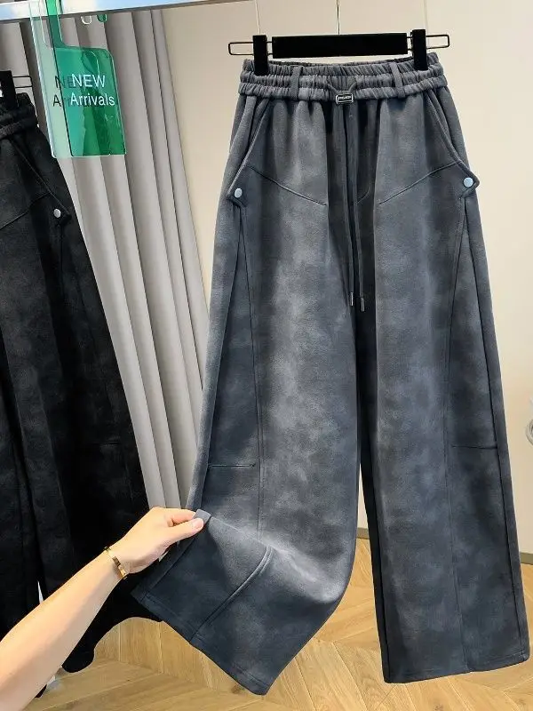 

High Waist Wide Leg Pants Women plus Size Tie Dye Design Autumn Loose Versatile Knife Blade Pants Commute Style Korean Version