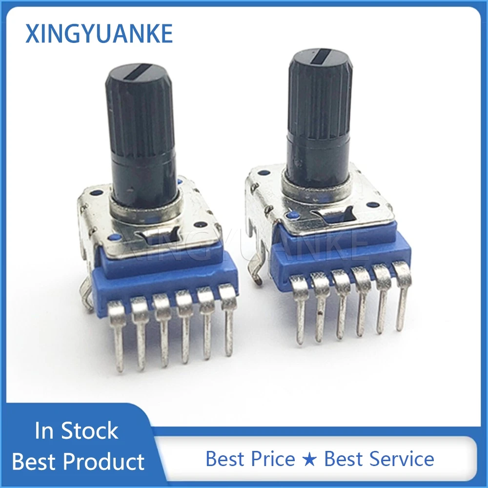 2PCS RK12 Type B10K B50K B100K Vertical Double Power Amplifier Audio Volume Rotary Potentiometer 6-Pin Flower Shaft Length 13MM