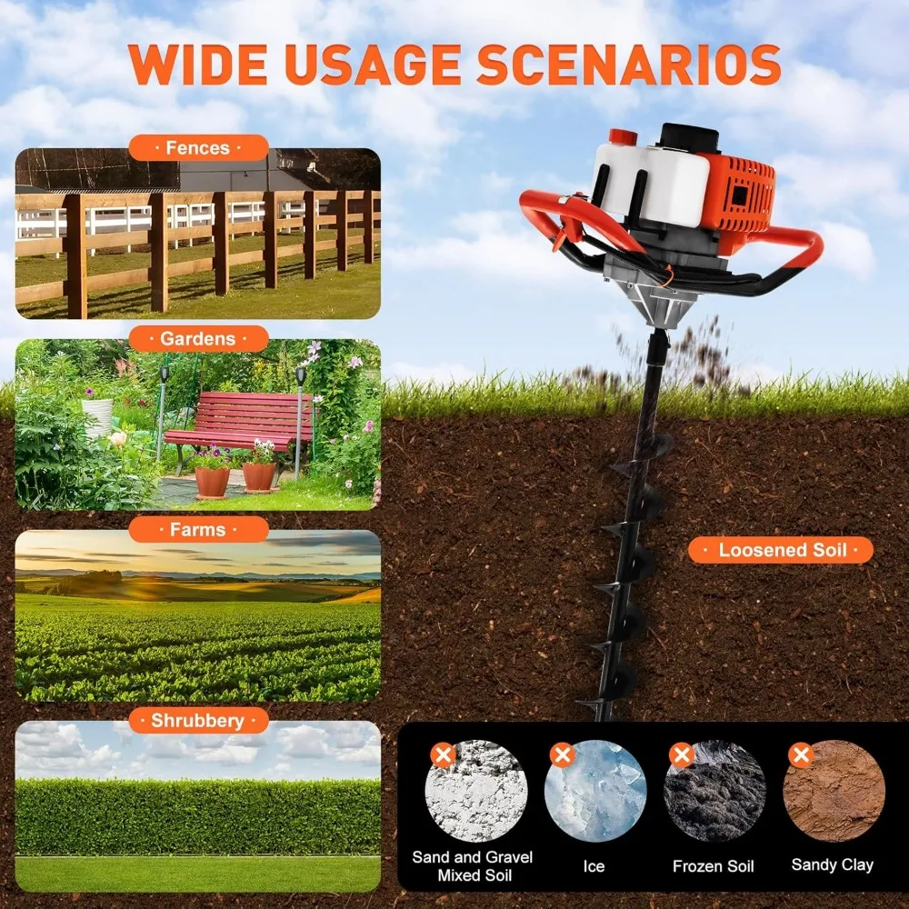 

Комплект шнековых шнеков для бензина, 52 куб.см, борт и сверло, 2-тактный бордюр для ограждения с 3 битами для сверления заземления