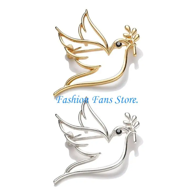 Trendy Openwork Doves Jewelry Branch Peace Alloy Pin Badge Ornament