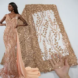 Luxury French Beaded Sequins Lace Fabric 2024 High Quality 5 Yards African Lace Fabric Nigerian Wedding Dress for Women A3803