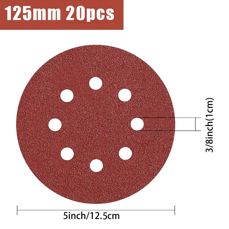 20Pcs 5 Inch 8 Hole Disc Grinder 125mm Sandpaper Woodworking Metal Abrasive Polishing Tool Dremel Accessories Sanding Discs