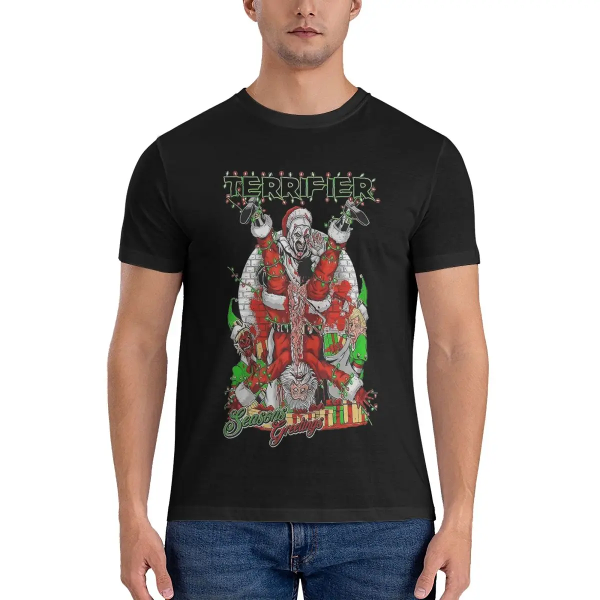 Terrifier Christmas Essential T-Shirt for Men Terrifier2 Vintage Cotton Tees O Neck Short Sleeve T Shirt Gift Idea Tops