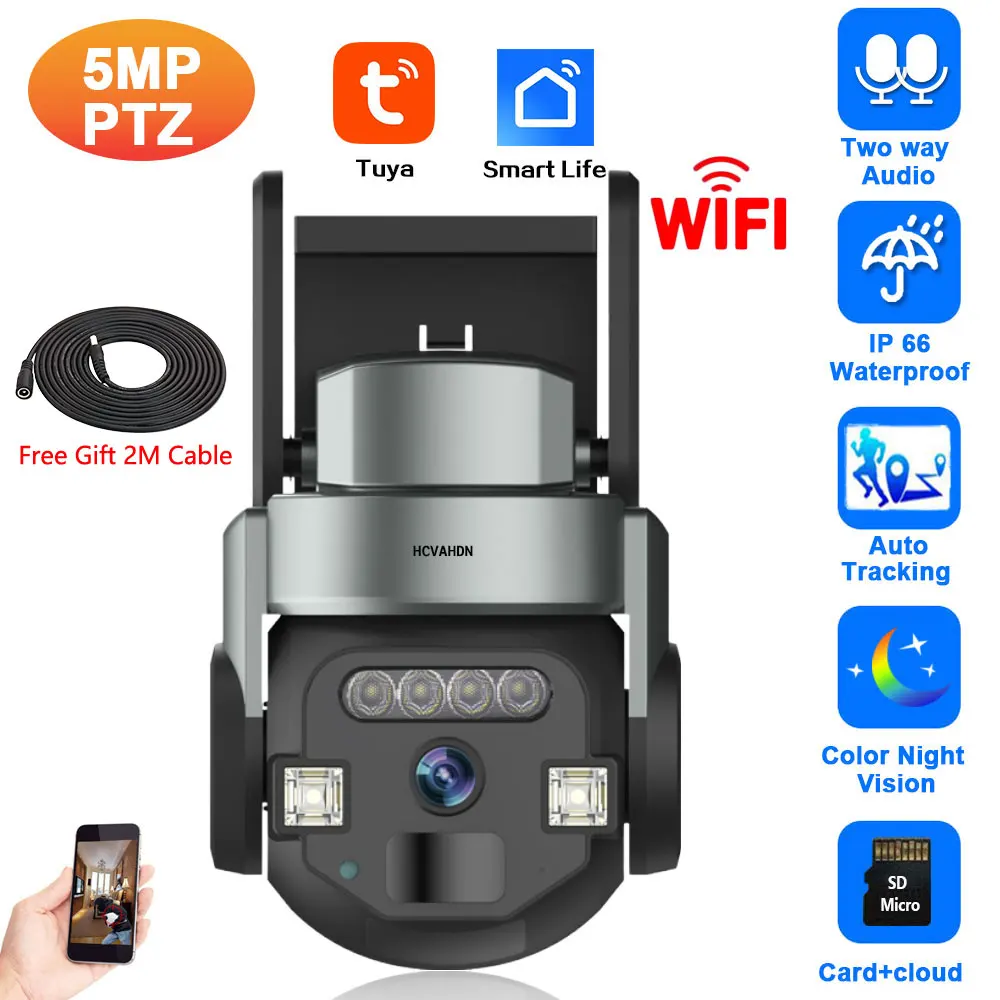 

5MP Wifi PTZ IP Camera Tuya Outdoor Home Security Auto Tracking Human Detection Smart life Wireless CCTV Surveillance Camera