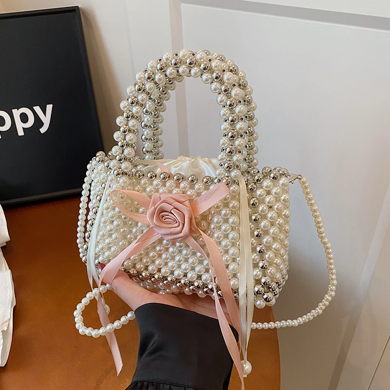 

Розовая роза, аксессуар, жемчужный вечерний клатч, модный вечерний кошелек, дизайнерская тканая сумка ручной работы, роскошная сумка через плечо с бисером