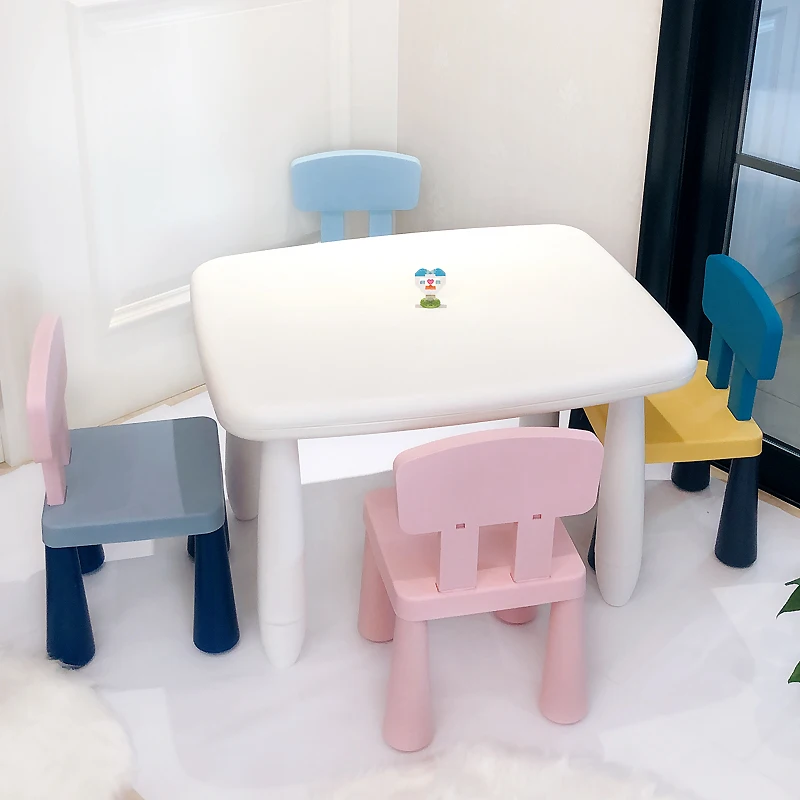 5-delige activiteit kindertafel en stoelenset, gemakkelijk schoon te maken tafelblad en 4 stoelen voor kinderen lezen kunst ambacht cadeau voor jongens meisjes