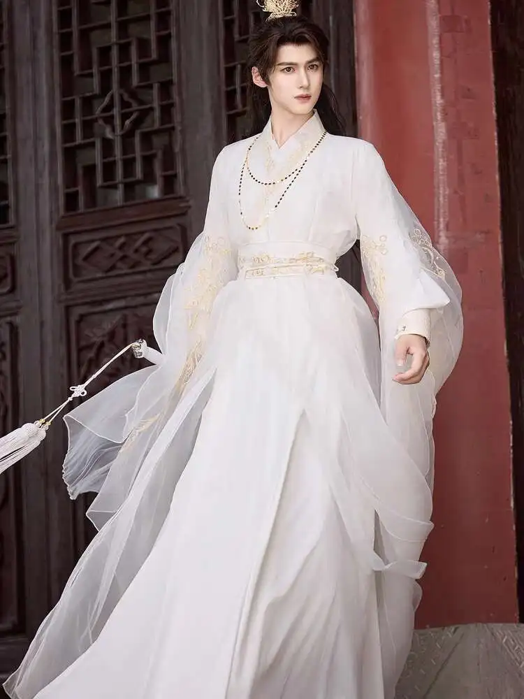 

Qingyi Hanfu Yun Jue унисекс вышитый крестообразный воротник с разрезными рукавами Wei Jin древний стиль Ци талия сказочный дух рычажный костюм