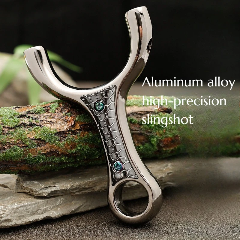Aluminum Alloy High-precision Slingshot  Aluminum Clips Finger-shaped Single Card Flat Leather Ball Outdoor Hunting Tool