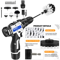 DayPlus 2-in-1 Cordless Drill & Electric Spin Scrubber Cleaning Brush Combi Set w/Battey and Charger 25+1 Keyless,6PCS Brush