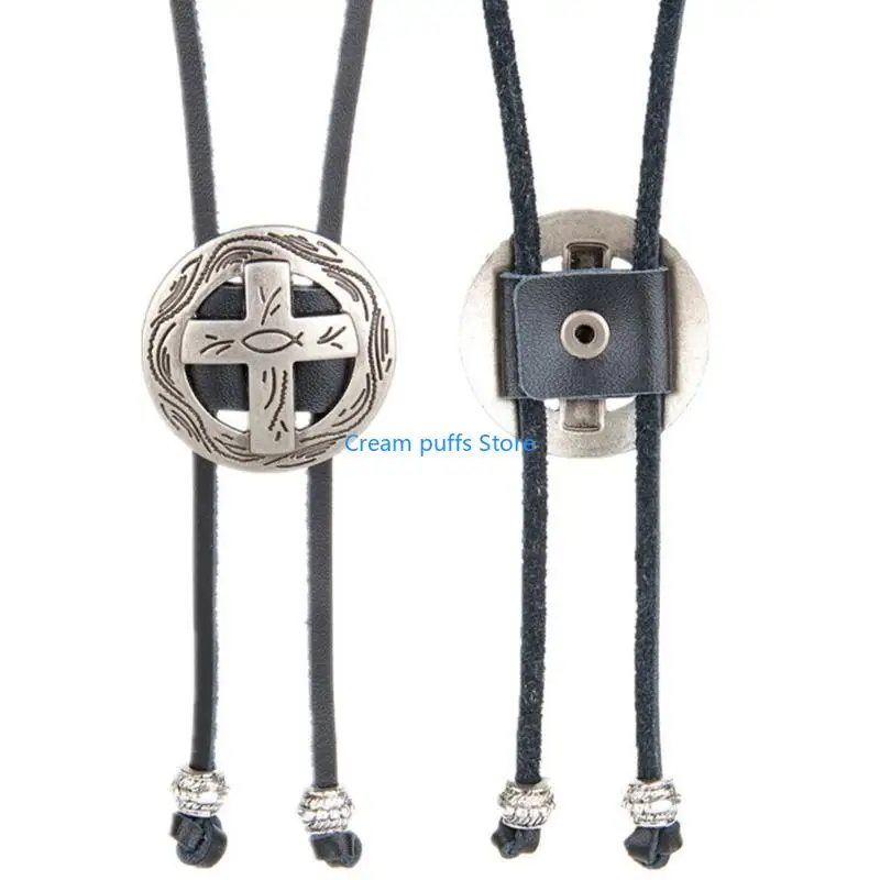 50LE 2 Pcs Elegant Black Bolo Tie with Engraved Pendant Cowboy Necktie Western Tie