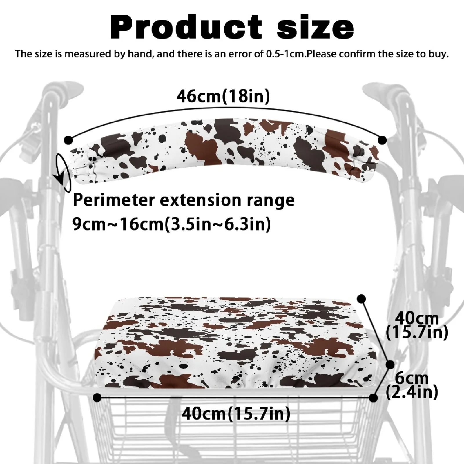 Coloranimal Cowhide Print 2 Pieces Set Walker Seat Cushion Polyester Accessories for Walker Rollator for Seniors view 6