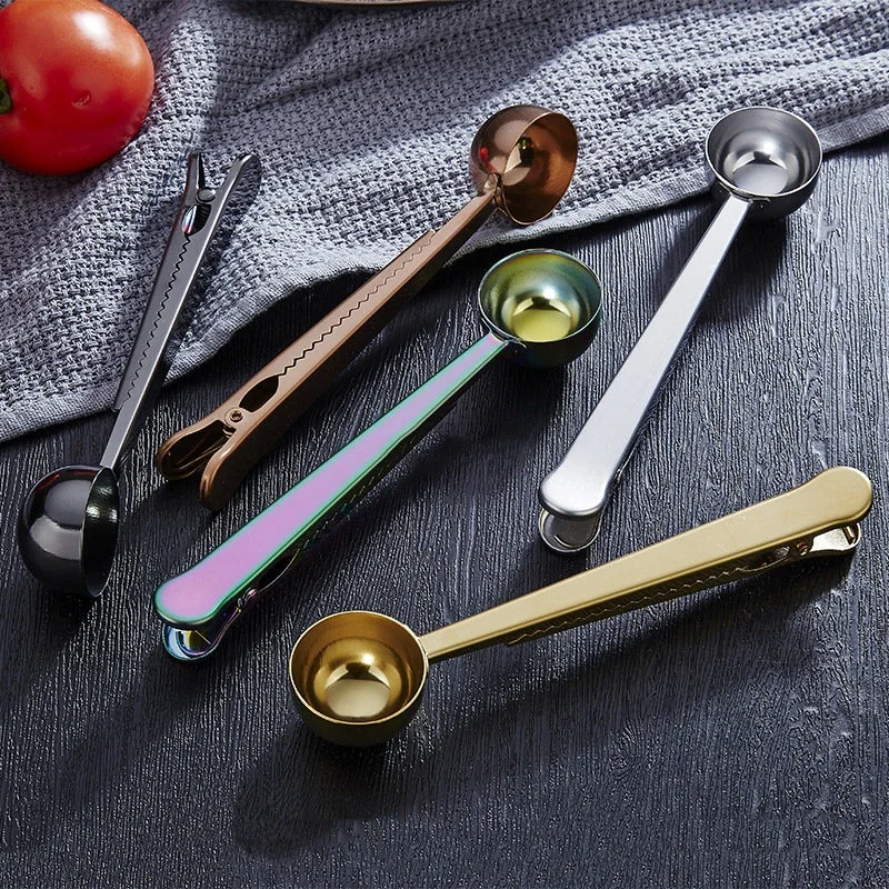 2-in-1 Coffee Scoop Clip Stainless Steel Coffee Measuring Spoon for Measuring Coffee Tea Milk Powder Kitchen Coffeeware Scoops