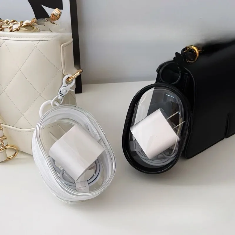 White Black PVC Transparent Cosmetic Bags Makeup bag Jewelry Organizer Portable Data Cable Earphone Coin Charger Storage Pouches