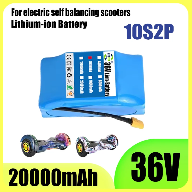 10S2P 36V 20000mAh rechargeable lithium-ion battery pack for electric self balancing scooters, air cushion unicycles