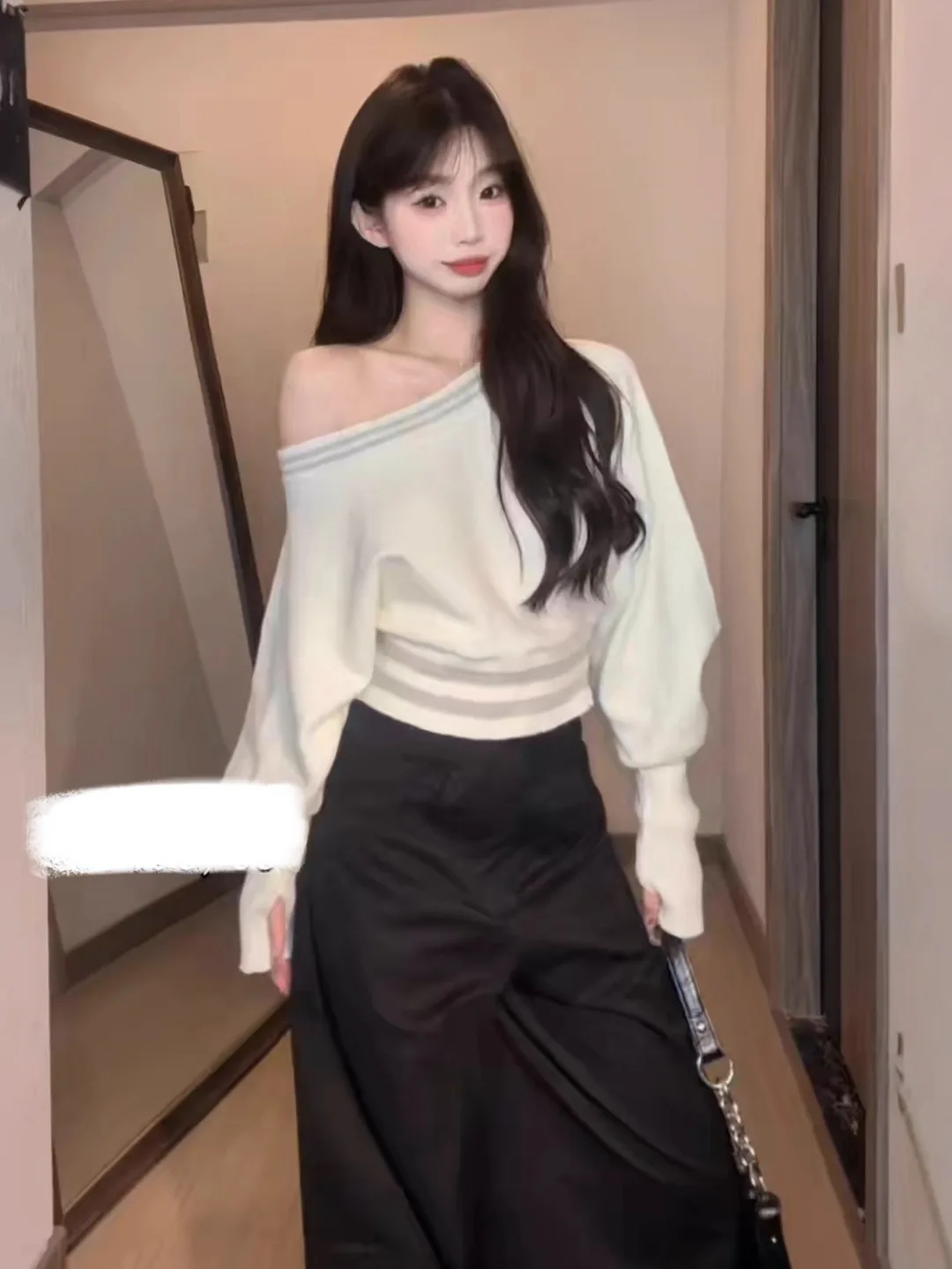 

Ele Long Sve Asymmetrical oulder Sweater Women's Autumn Design Slimming ort Sle Faionable Unique Beautiful Top