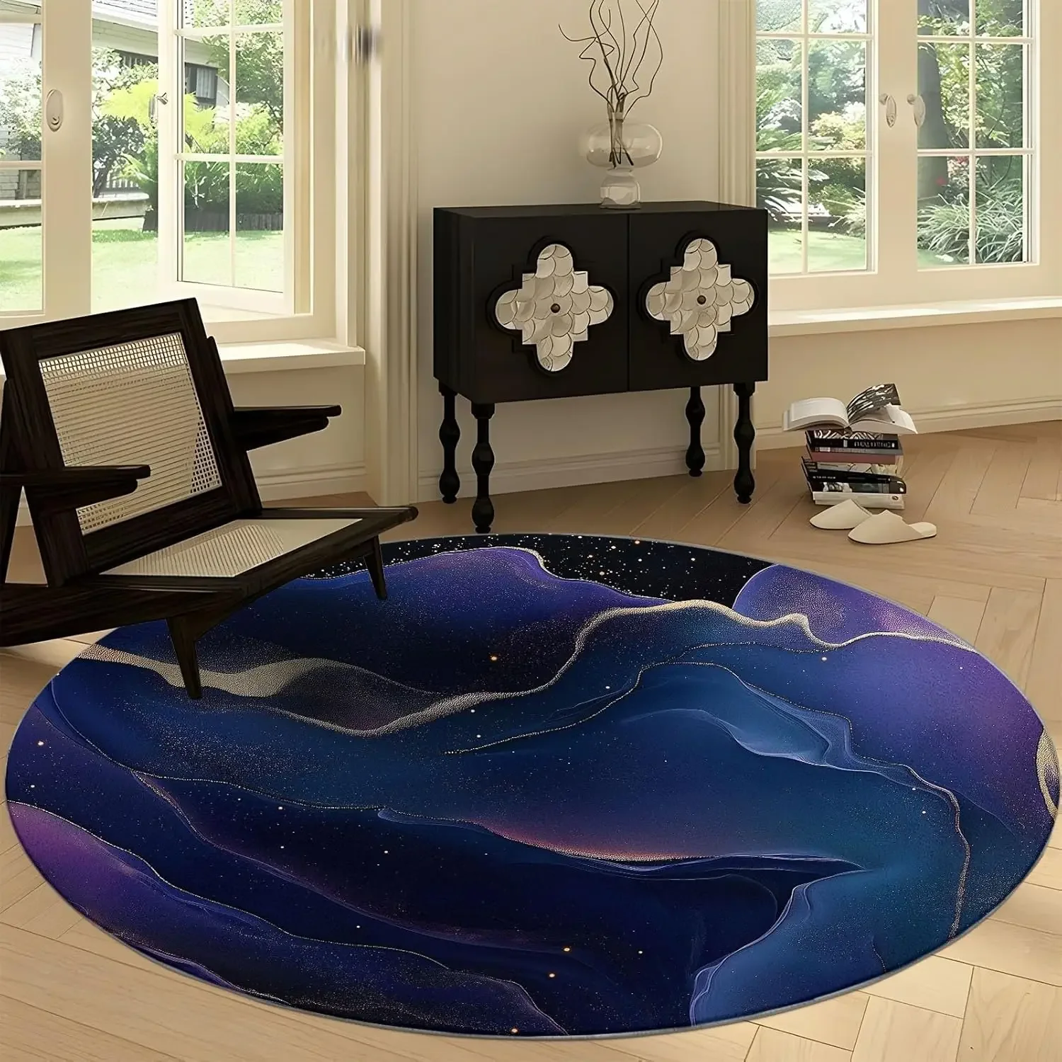Starfish & Coral Round Rug – Watercolor Style Washable Non-Slip Circular Floor Mat