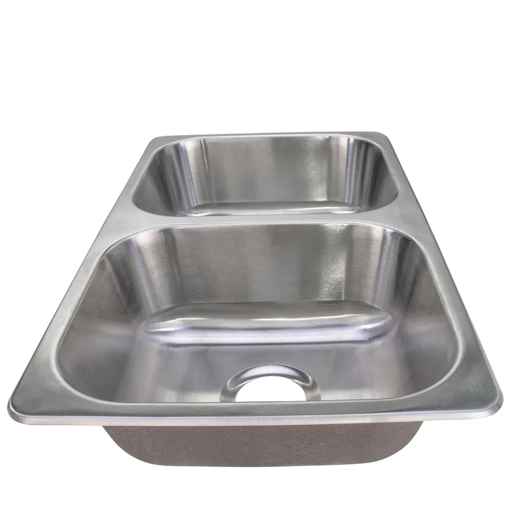 حوض مطبخ مزدوج من الفولاذ المقاوم للصدأ مع شبكات سفلية، 17 × 14 بوصة، تصميم 50/50 #5