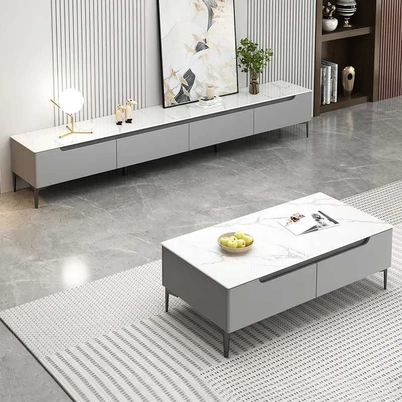 Modern Minimalist Luxury Rock Panel TV Cabinet, Coffee Table Combination, Floor Cabinet, Storage, Home Living Room